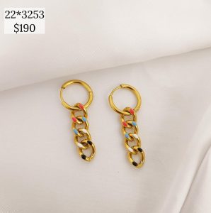 ARETE ARGOLLA CON CADENA CON RESINA COLOR