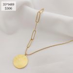 COLLAR DOBLE, DIJE CIRCULO TIPO CORBATERO