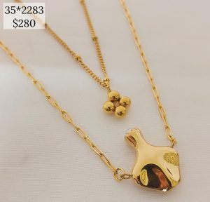 COLLAR DOBLE CAD BOLITAS FLOR , DIJE BULE