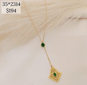 COLLAR PIEDRA VERDE CON EXTENSION MANO