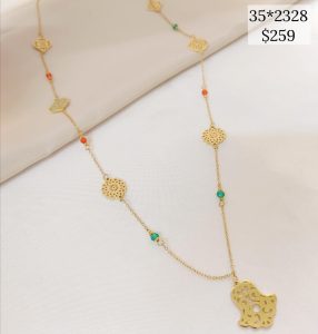 COLLAR LARGO 7 DIJES LASER Y PIEDRA COLOR