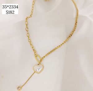 COLLAR CADENA PLANCHADA DIJE CORAZON PERLA