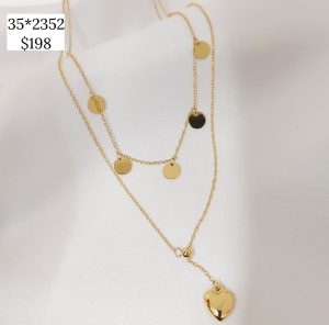 COLLAR DOS NIVELES, 6 DISCOS Y DIJE CORAZON COLGANDO