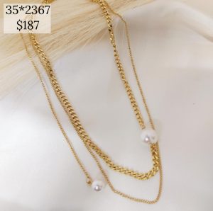 COLLAR DOBLE BOLA PERLA Y CADENA