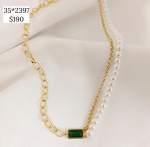 COLLAR MITAD PERLA  DIJE AZUL Y COLGANTE PERLA