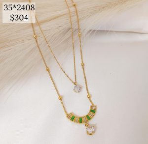 COLLAR DOS NIVELES CZ VERDE Y BLANCA