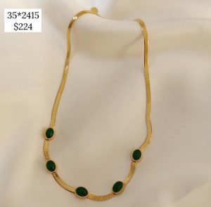 COLLAR CADENA PLANA 5 DIJES OVAL VERDE