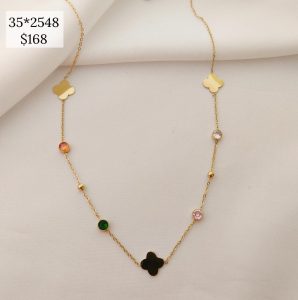 COLLAR FLOR DE CUATRO Y ZIRCONIAS COLORES