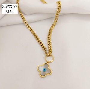 COLLAR CADENA BARBADA DIJE FLOR OJO MP EN ARO