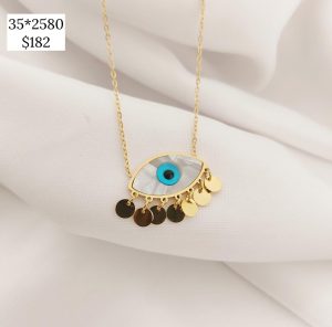 COLLAR OJO MADRE PERLA CON DISCOS COLGANO