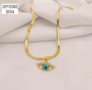 COLLAR CADENA PLANCHADA CON DIJE OJO CON PESTA?A AZUL