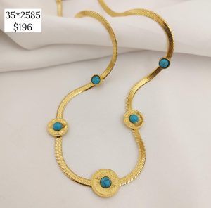 COLLAR CADENA PLANCHADA CON DISCOS SOL Y TURQUEZA