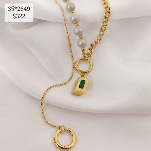 COLLAR CADENA Y PERLA DIJE CIRCULO CON CUBO