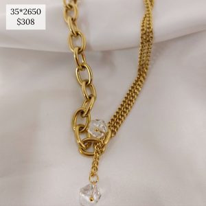 COLLAR DOBLE CADENA GRUESA CON PERLA