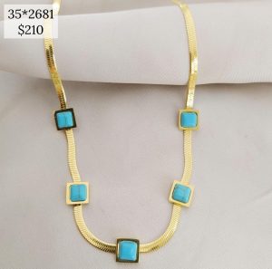 COLLAR CADENA PLANCHADA CUADROS MP TURQUESAS