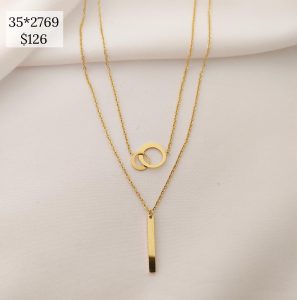 COLLAR DOBLE CIRCULO Y BARRA COLGANTE