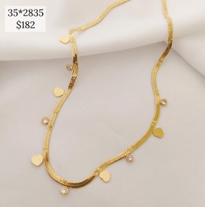 COLLAR CADENA PLANCHADA CORAZONES Y ZIRCONIAS