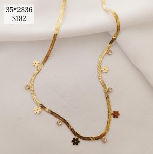 COLLAR CADENA PLANCHADA FLORES Y ZIRCONIAS