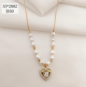 COLLAR PERLAS CON CORAZON CZ