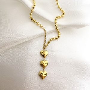 COLLAR CADENA DE BOLITA DIJE 3 CORAZONES