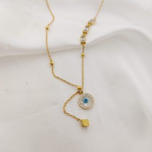 COLLAR DOBLE CADENA DIJE CIRCULO CON OJO MP