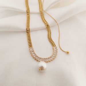 COLLAR  CADENA PLANCHADA DIJE PERLA