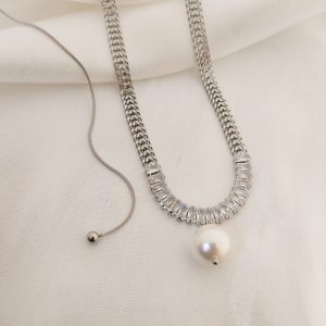 COLLAR CADENA PLANCHADA DIJE PERLA