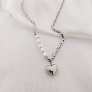 COLLAR MITAD PERLAS CAD OVALO MITAR CAD BOLITAS DIJE CORAZON