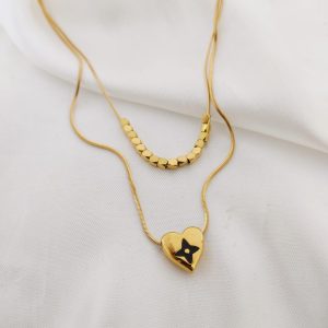 COLLAR DOBLE DIJE CORAZON Y MINI DADITOS